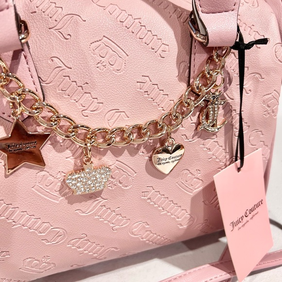 JUICY COUTURE Not Your Babe Dusty Blush Chain Charm Satchel Crossbody Bag - Picture 3 of 9